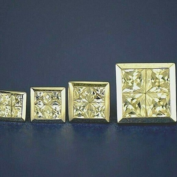 Solid 14K Gold Fancy Post Square Cubic Zirconia Stud Push Back Earrings 8x8mm - Picture 3 of 5